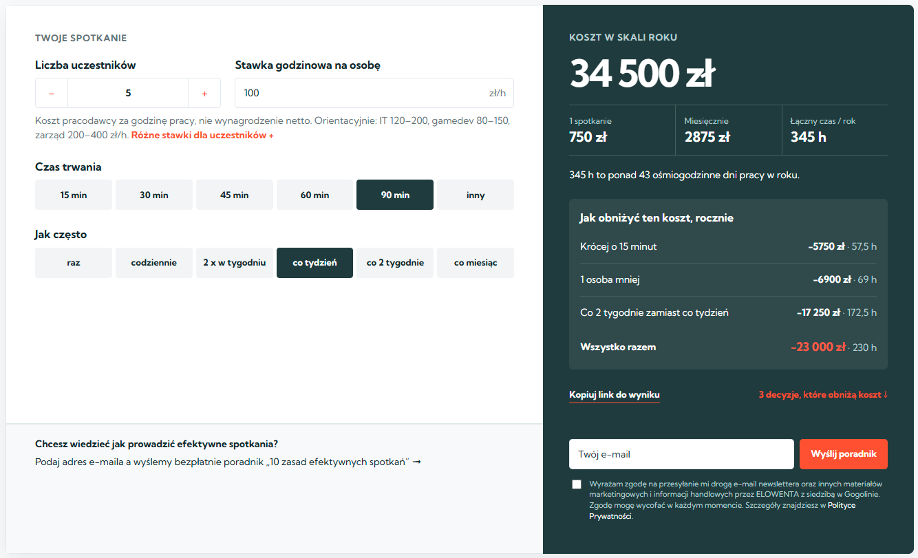 Narzędzie dla liderów i HR Kalkulator kosztu spotkania